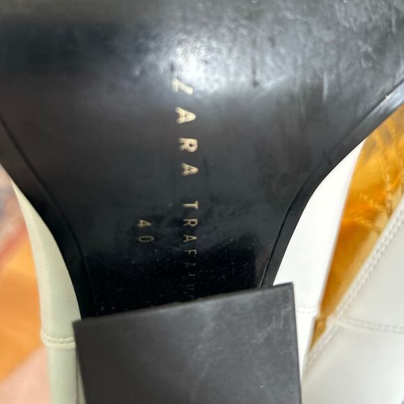 Zara White & Metallic Gold Faux Leather Pointed Toe Ankle Cowboy Western Boot - Picture 5 of 10